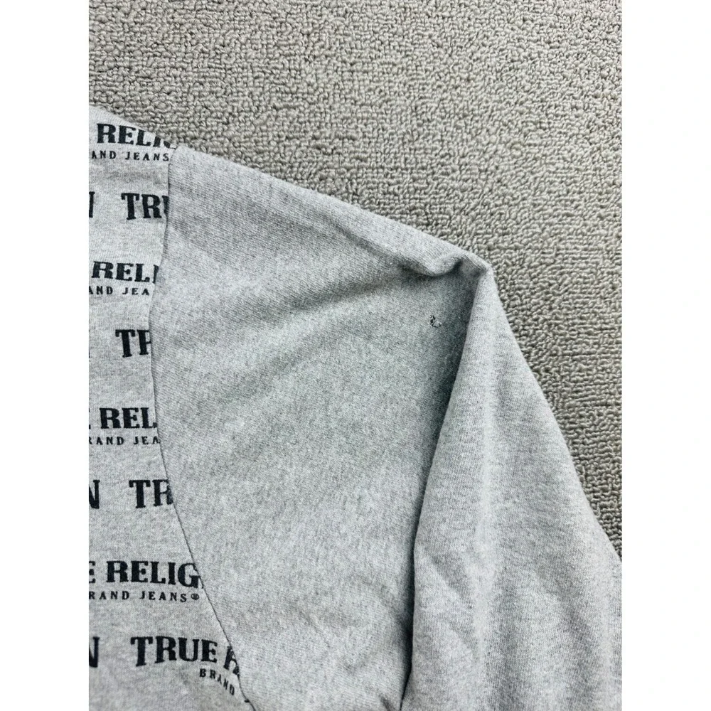 True Religion Hoodie Men L Gray Heather Pullover Sweatshirt All Over Print Urban